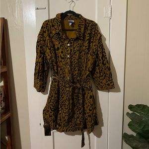 Future Collective Target Leopard Denim Button Up Long Sleeve Dress - Size 16/18